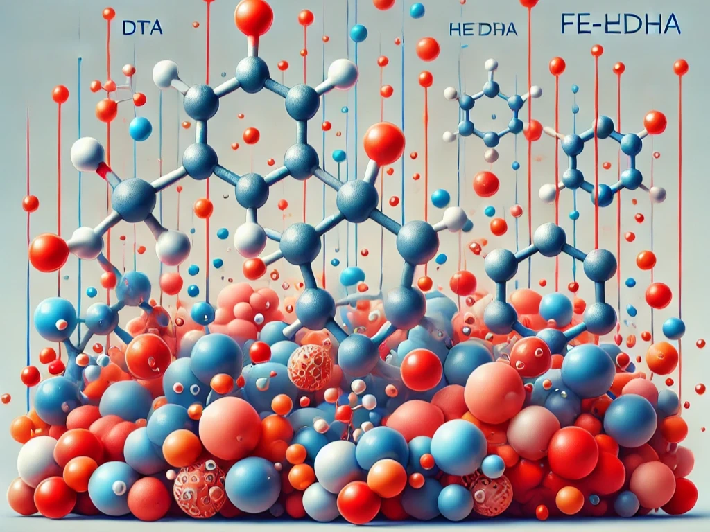 Fe-EDTA, Fe-DTPA, Fe-HEDTA, Fe-EDDHA, Fe-HBED